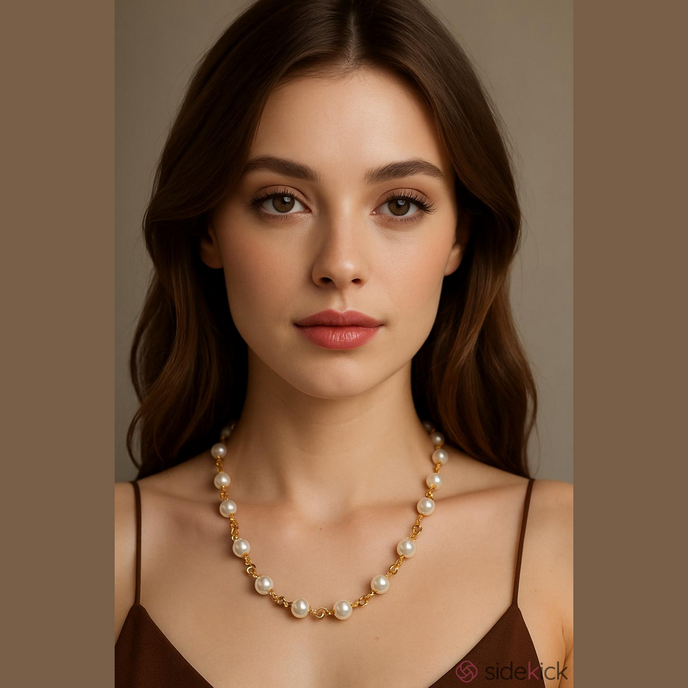 Hand Crafted Gold and White Faux Pearl Infinity Necklace